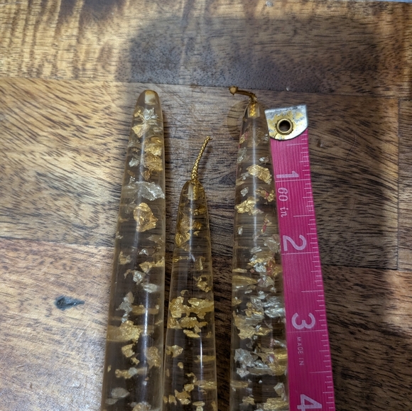 Vintage MCM Lucite Gold Flakes Tapered Candles Miller Candle Co Set of 3 - Picture 13 of 13